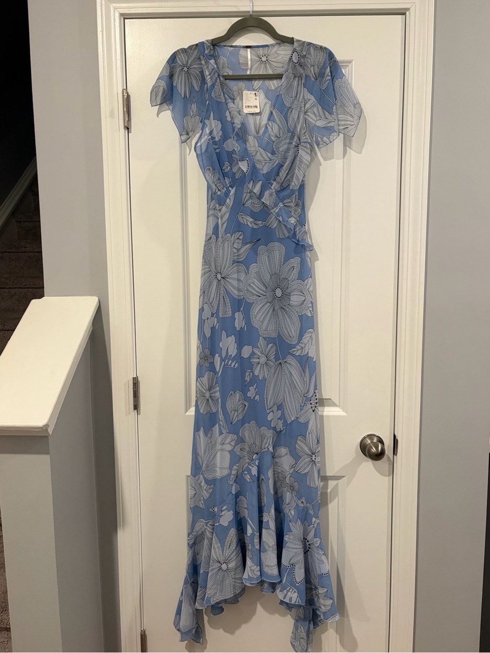 Free People Sky Blue Floral Asymmetrical Maxi Dress - Picture 8 of 8